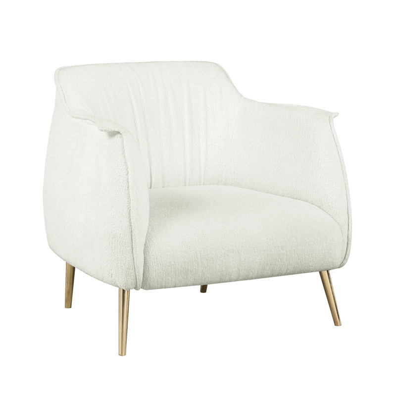 Fauteuil d'appoint Boucle en tissu blanc avec structure solide et pieds dorés, coussins de siège élégants 1pc
