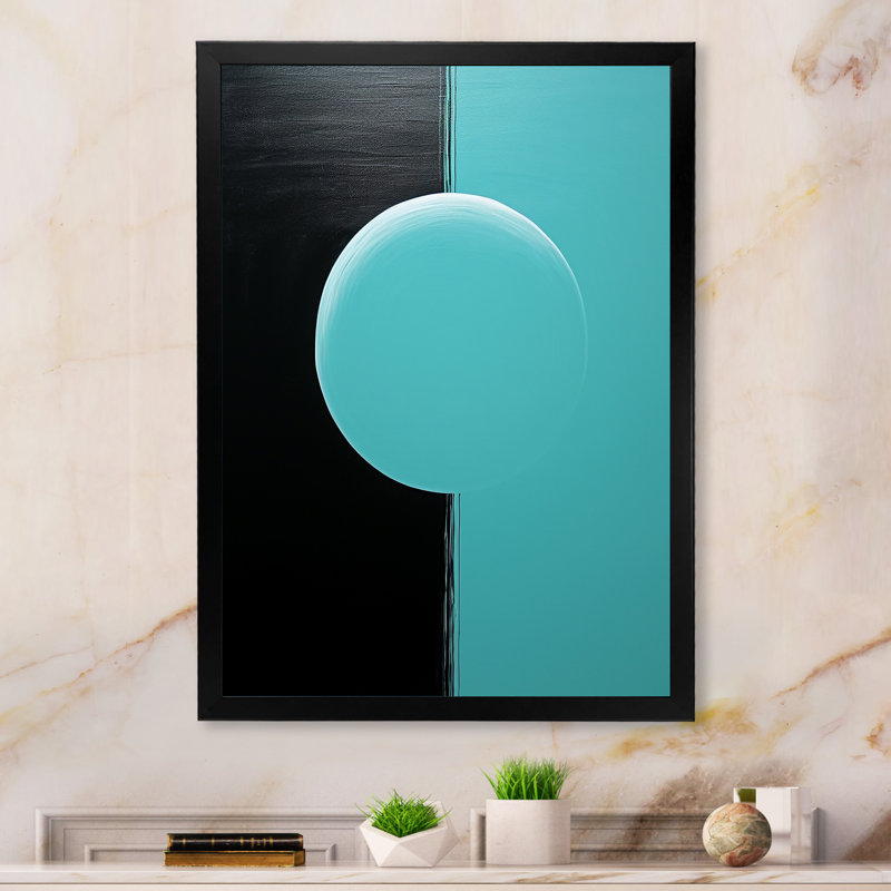 Décoration murale sarcelle lune tranquillité II - lune, Cadre photo noir simple, H 32 po x l 16 po x P 1 po