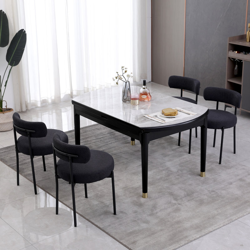 Sherpa Upholstered Metal Dining Chairs, Black, 4