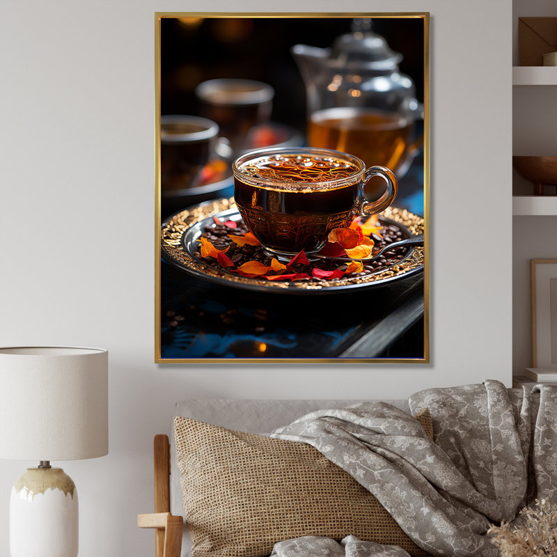 " Aroma Cuban Coffee Harmony III ", Gold Floater Framed, 32" H x 16" W x 1" D