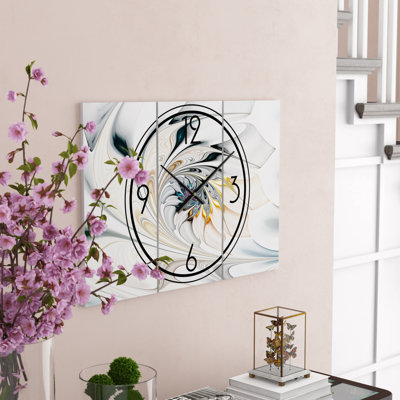 White Stained Glass Floral Art - Modern wall clock