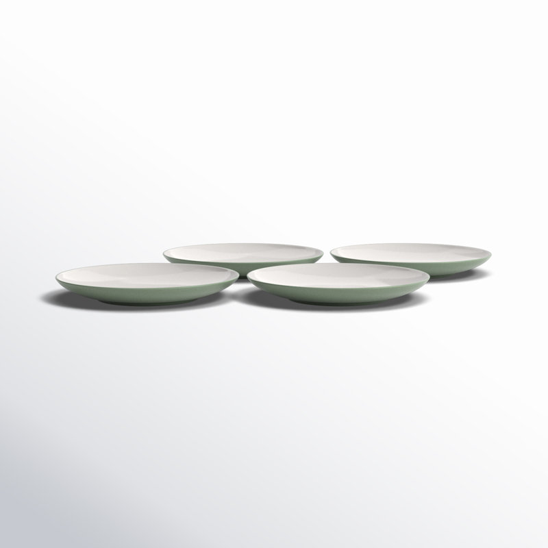 Green and Cream Ceramic Matte Dinner Plates, Set of 4