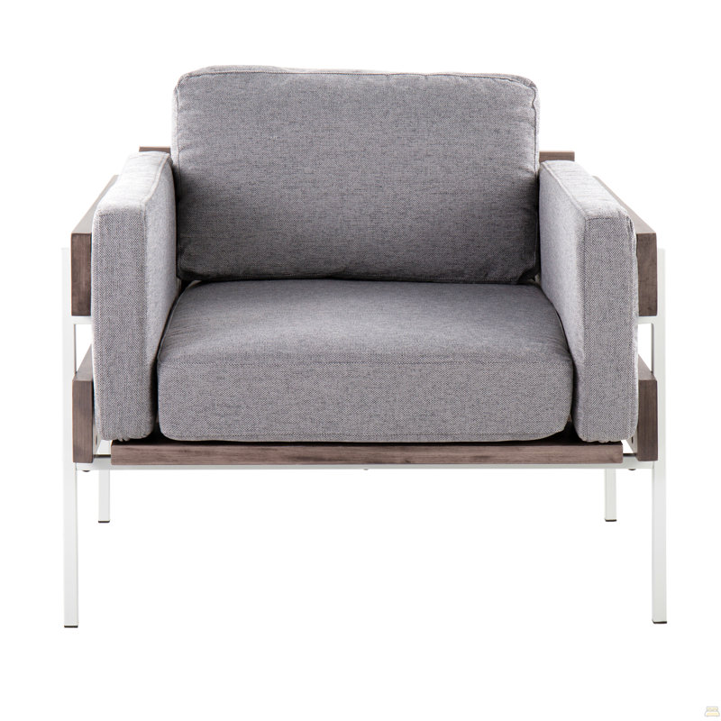 Chaise d'appoint en métal blanc, bois gris et tissu gris clair, Gris, Noyer/blanc