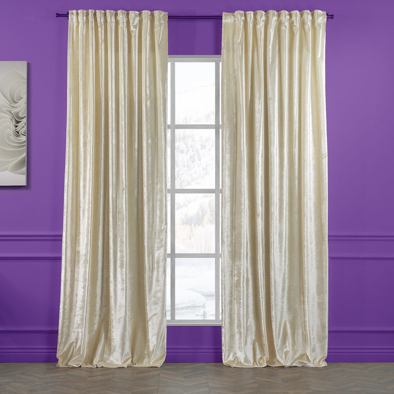 Extra Long & Extra Wide Shiny Velvet Curtain Panel (customized), Cream, 280cm Width x 145cm Drop