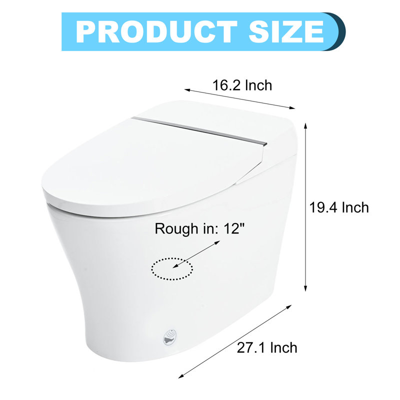 Toilette à bidet ronde sans siège Mondawe avec réservoir GPF 1,28 gallons avec capteur de pied et veilleuse blanche (siège inclus)