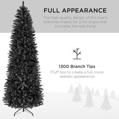Black Artificial Pencil Christmas Tree with Lush Branches, Slim Modern Design, Sturdy Metal Base, Unlit Holiday Décor for Home, Office and Parties