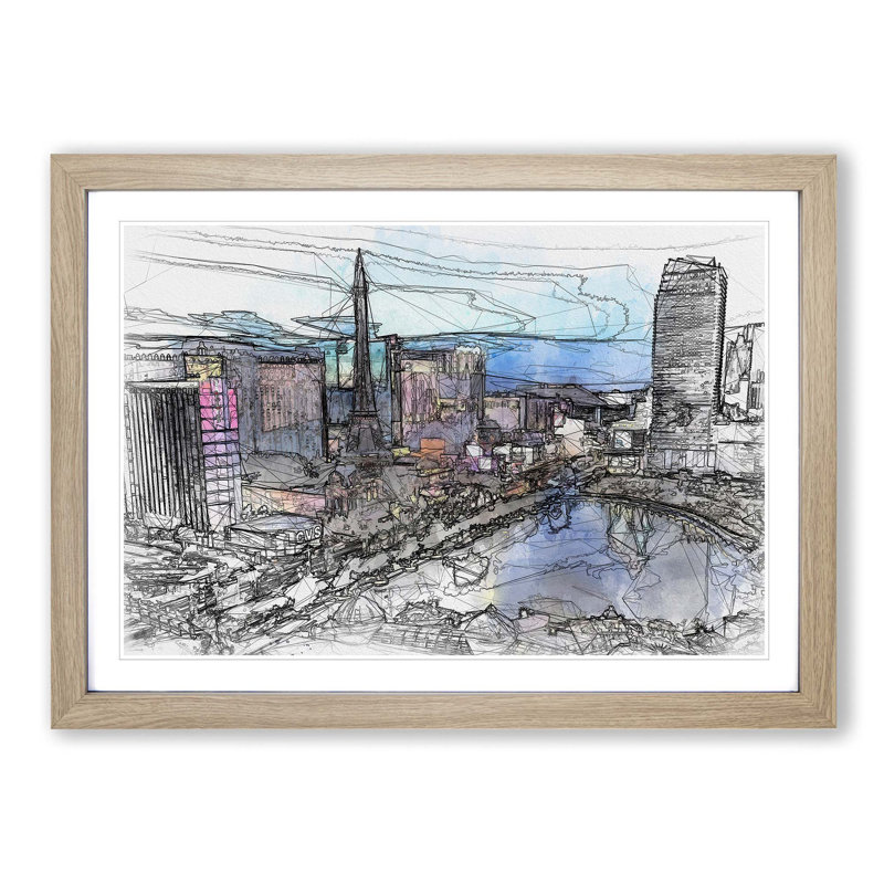 The Las Vegas Strip in Abstract - Picture Frame Graphic Art Print, 27cm H x 36cm W x 2cm D, Oak Framed