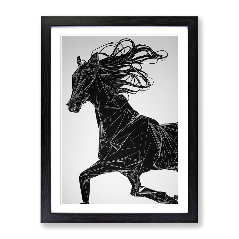 A Running Horse 1 Piece Single Picture Frame Wall Art, 34cm H x 25cm W x 2cm D, Black