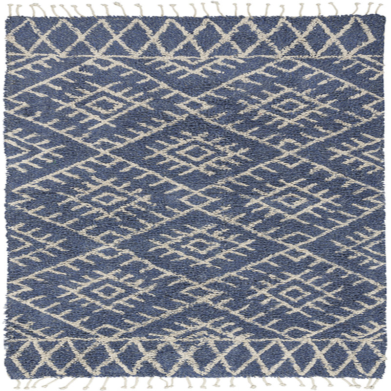 Cotton Geometric Rug, Runner 2'3" x 6', Navy Blue