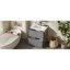 Meuble-lavabo gris 30 po avec tiroirs d'extension, glissières de tiroir à fermeture en douceur, cuve en céramique séparée, finition lustrée de 6 po de profondeur, 17,5 po, meuble-lavabo à cloison Smart-499767718