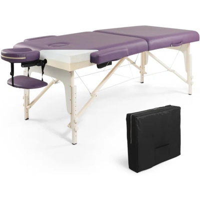 CAPHAUS 84" Foldable Memory Foam Massage Table with adjustable legs, 28”/32” Wide, Black/Purple
