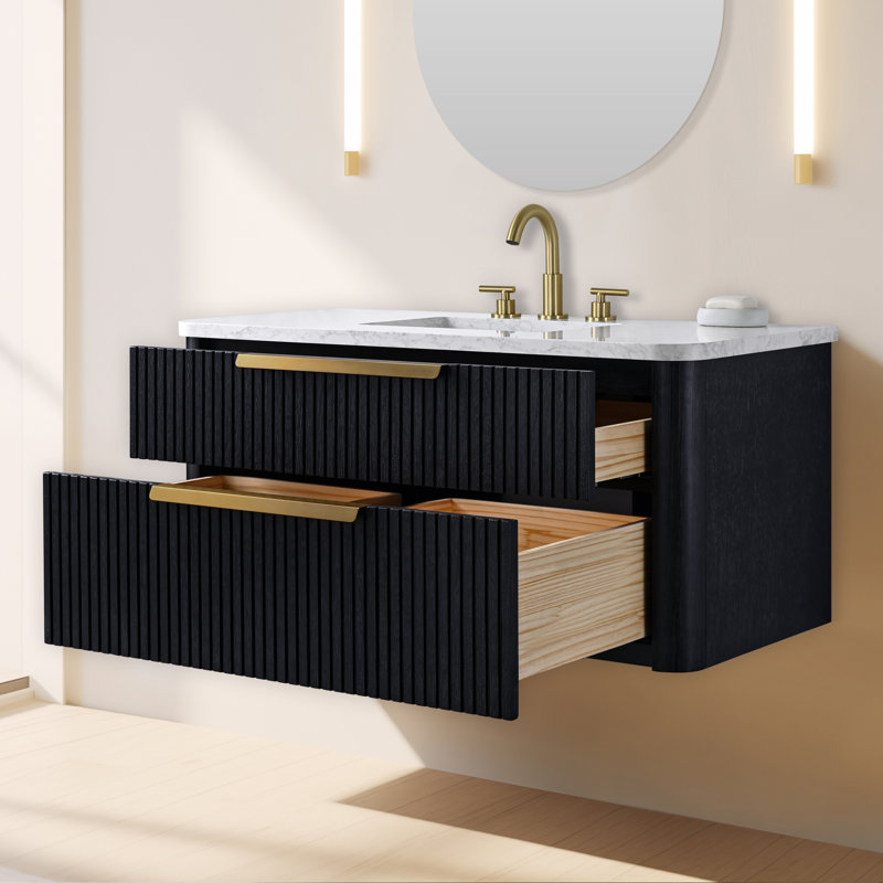 Liljan 42'' Wall-Mounted Single Bathroom Vanity, Black Oak/Brushed Bronze