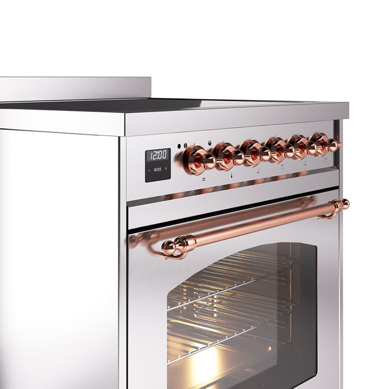 Cuisinière à induction 30 pouces avec 4 plaques à induction ILVE Nostalgie II Series, Acier inoxydable / Cuivre
