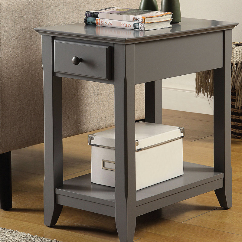 Table d'appoint rectangulaire grise avec un tiroir et une tablette, pour les salons principaux