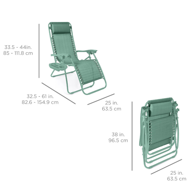  Set Of 2 Zero Gravity Lounge Chair Recliners For Patio, Pool W/ Cup Holder Tray - Seafoam, Seafoam, Seafoam