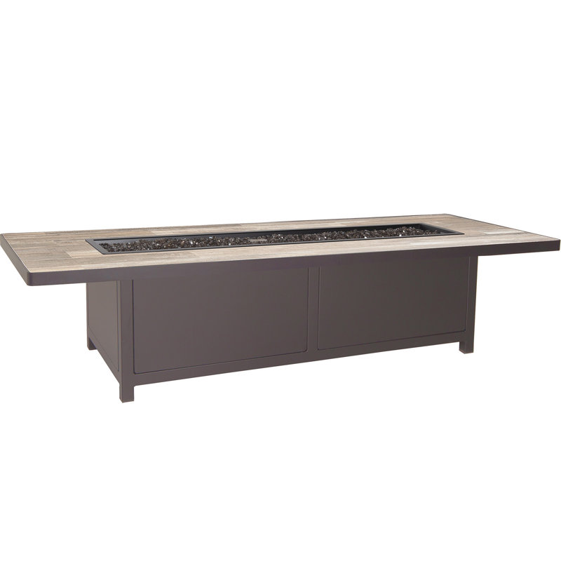 Capri Cast Iron Outdoor Fire Pit Table, 19" H x 72" W x 28" D, Canyon Taupe, Carbon Black