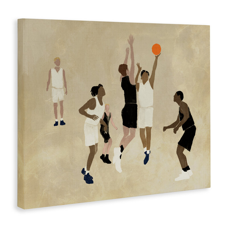 «Athlètes jouant au basketball» par Daphne Polselli, H 36 po x l 48 po