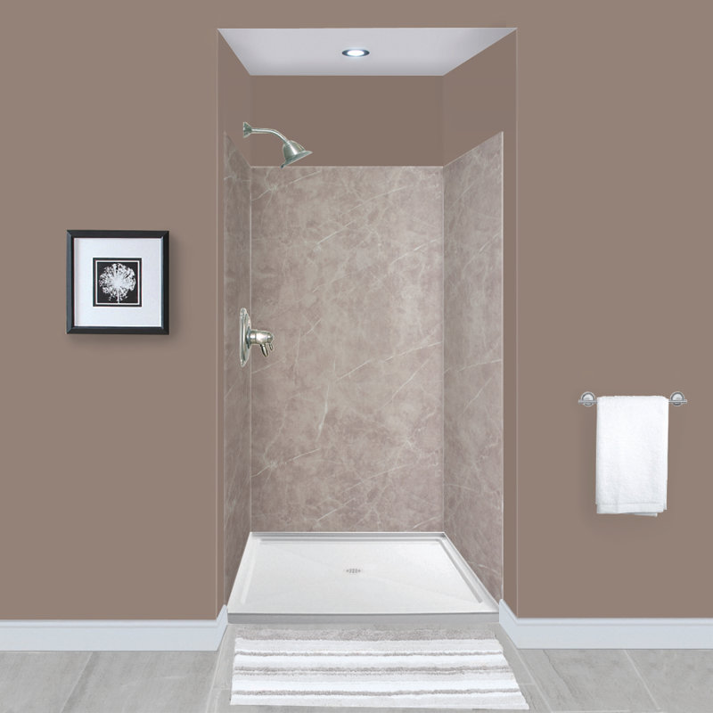 Expressions 48" W x 36" D 3 Panel Shower Wall, Gray, 72" H x 36" W x 36" D