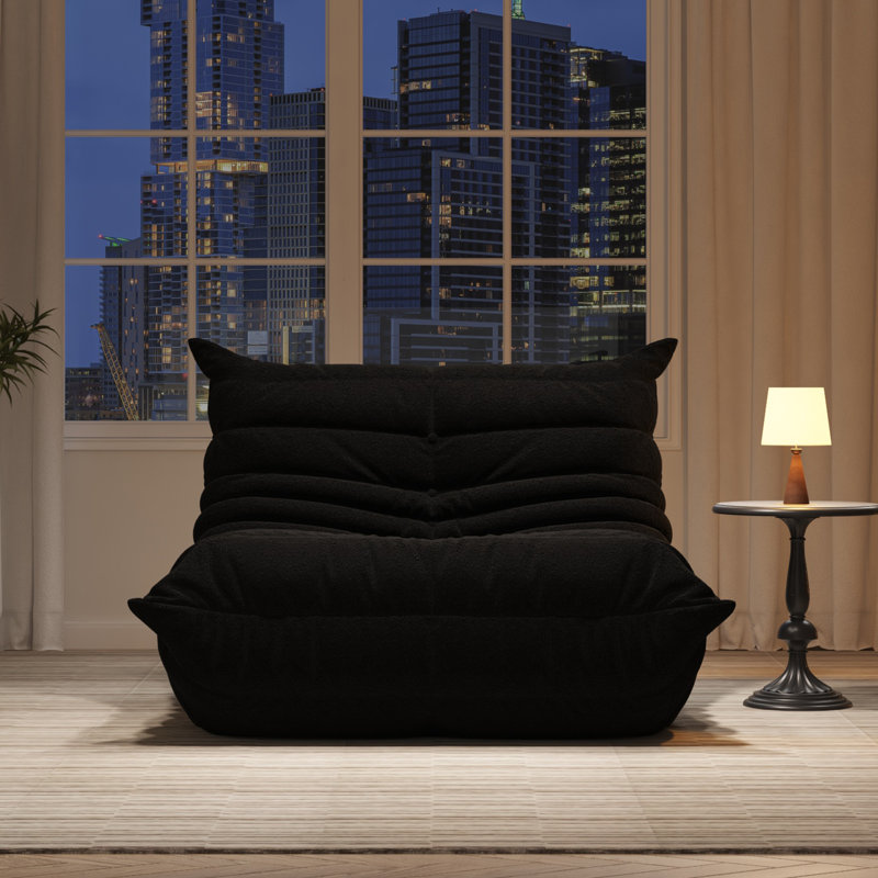 38" W Bean Bag Chair Sofa No-assembly Teddy Fabric Sofa Perfect For Bedroom, Study, Or Living Room, Black Teddy