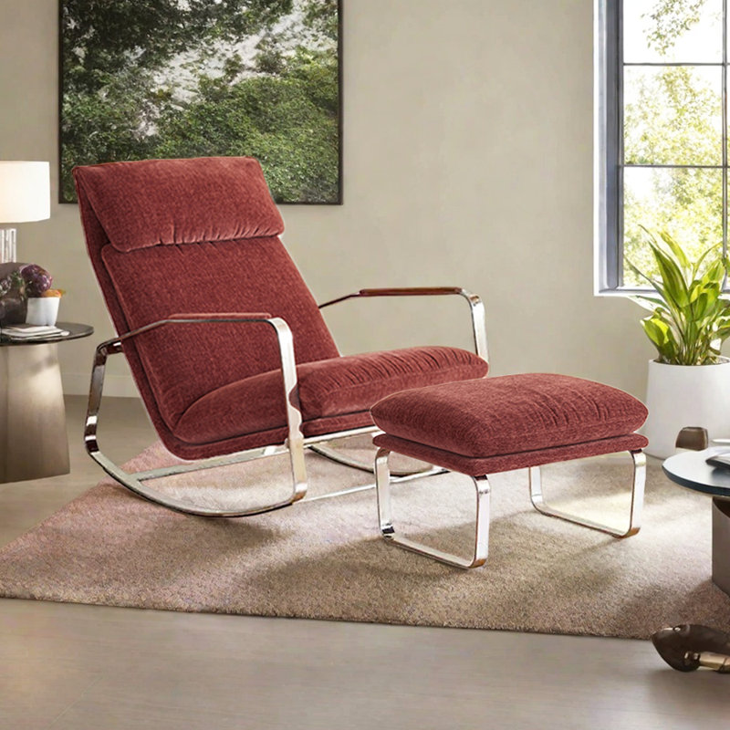 Chaise berçante simple à haut dossier Elegant Home, Rouge brique