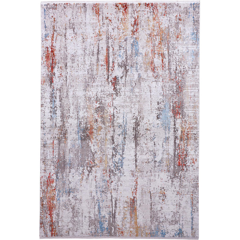 Whitten Abstract Machine Made Power Loom Area Rug in Ivory/Red, Rectangle 12' x 18'