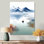 «Serene Landscape With Misty Mountains Fishing», reproduction d'art sur toile, paysage bleu