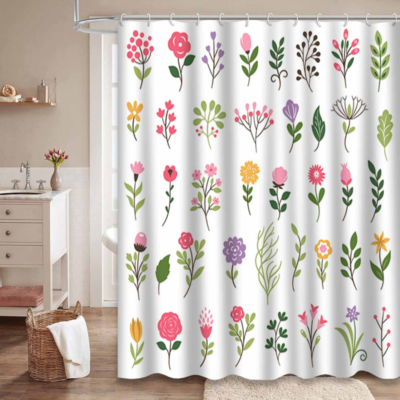 Rideau de douche imperméable à motif floral avec 12 crochets, L 72 po x l 78 po