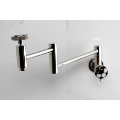 Kingston Brass Webb Two-Handle 1-Hole Wall Mount Pot Filler Faucet with Knurled Handle