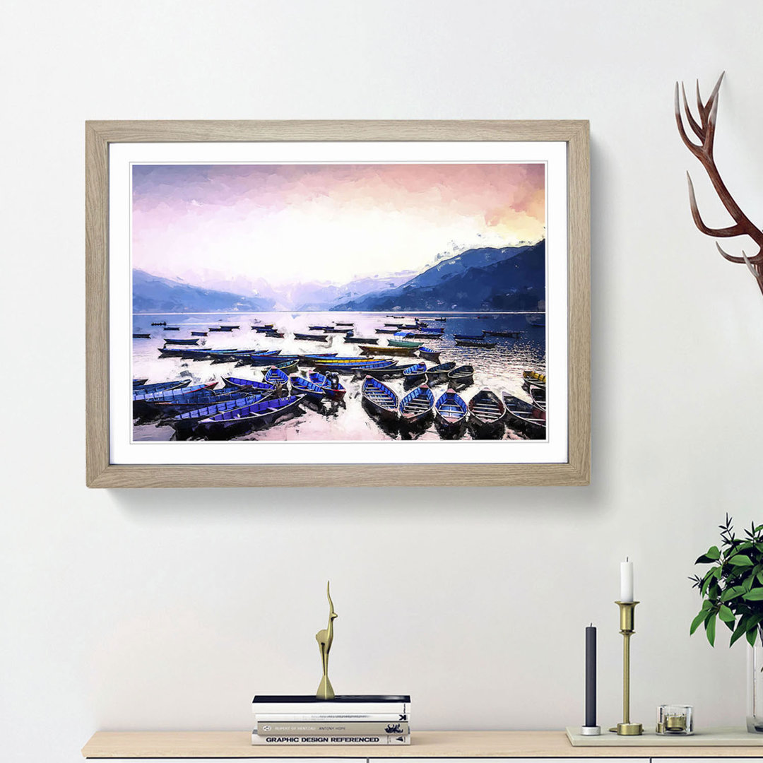 Boats on Phewa Tal Lake in Nepal in Abstract - Picture Frame Painting Print