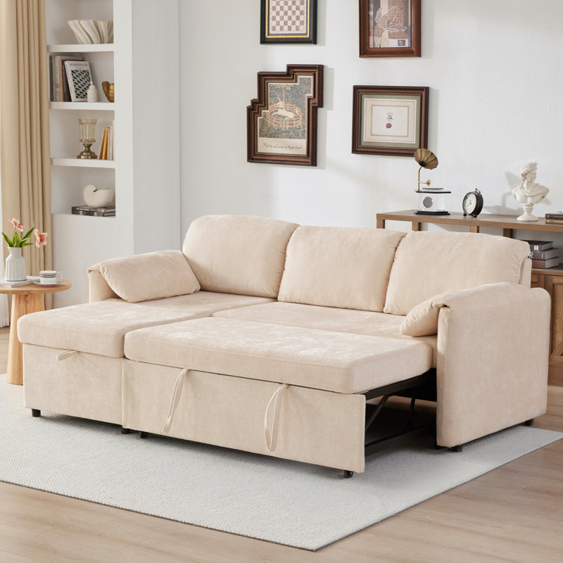 Canapé-lit rembourré 83,3 po avec rangement USB, Chenille beige