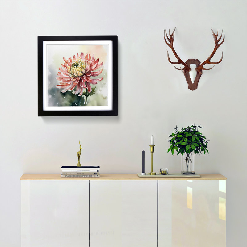 Chrysanthemum Watercolour - Framed Print, Black