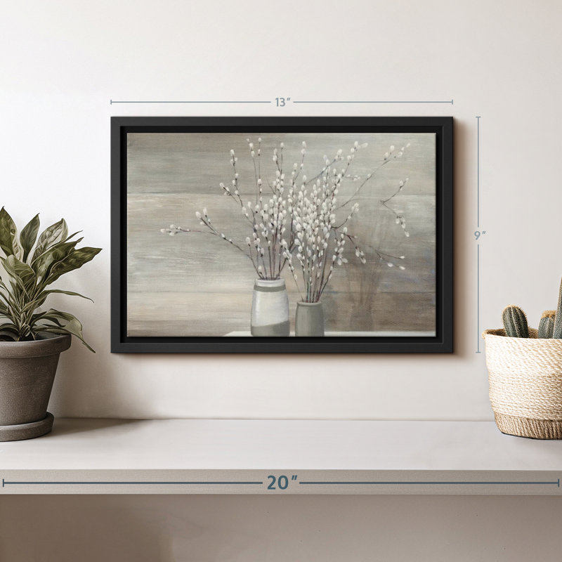Floral and Botanical, reproduction d'art sur toile «Pussy Willow Still Life Grey Pots I», H 9 po x l 13 po