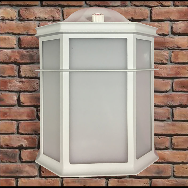 White Steel LED Outdoor Wall Sconce with Photocell Sensor