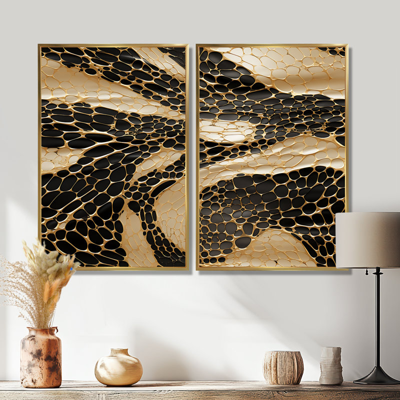Lizabeth - Glam, Modern Canvas Wall Art, 36" H x 48" W, Impression encadrée flottante, Gold