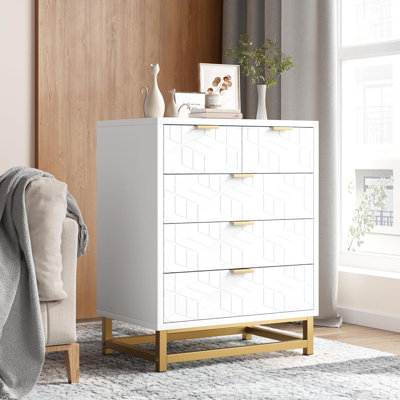 5 Drawer Dresser, With Gold Metal Handles