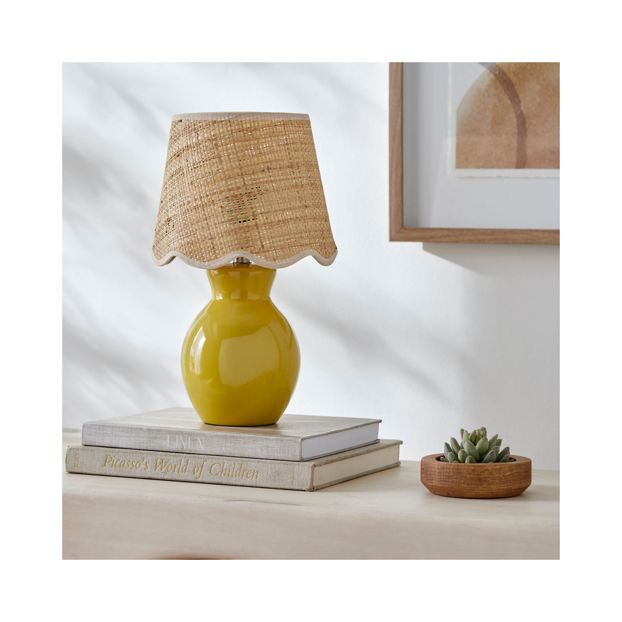 Momsen Scallop Shade Lamp, 15"" H x 8"" W x 8"" D, Yellow, Natural