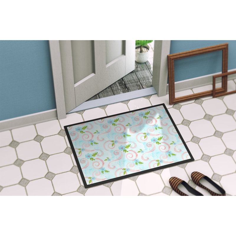 Tapis de porte pour l’extérieur antidérapant fleurs et tourbillons Yelverton, H 0,25 po x l 27 po x P 18 po