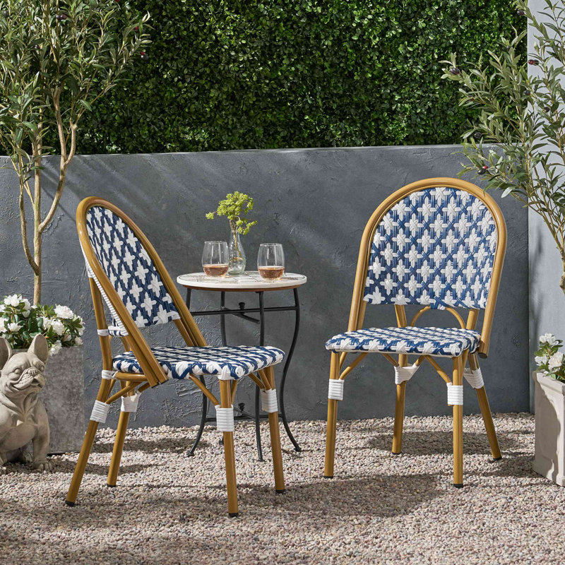 Chaise French, Blanc / Bleu marine