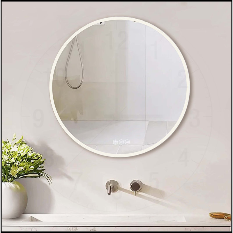 Miroir de salle de bain élégant en acrylique rond à cadre DEL avec caractéristiques avancées