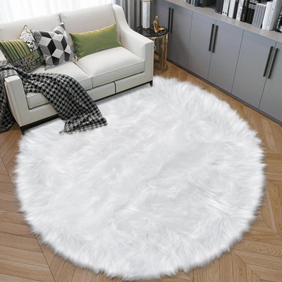 Furry Rug Faux Fur Sheepskin Area Rugs,Cream White High Pile Floor Carpets For Bedroom Shag Plush Carpet