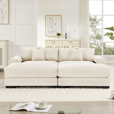 Canapé modulaire Quinton en velours côtelé avec 2 repose-pieds et coussins décoratifs Quinton