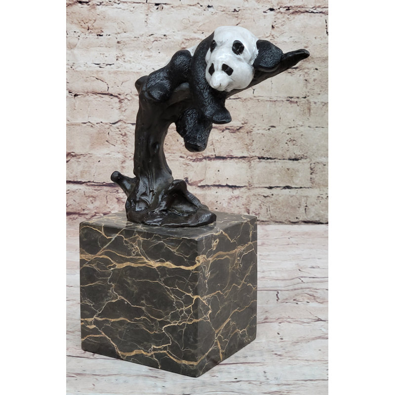 Sculpture bronze d'un ours panda sur une base en marbre - art animalier unique par Milo