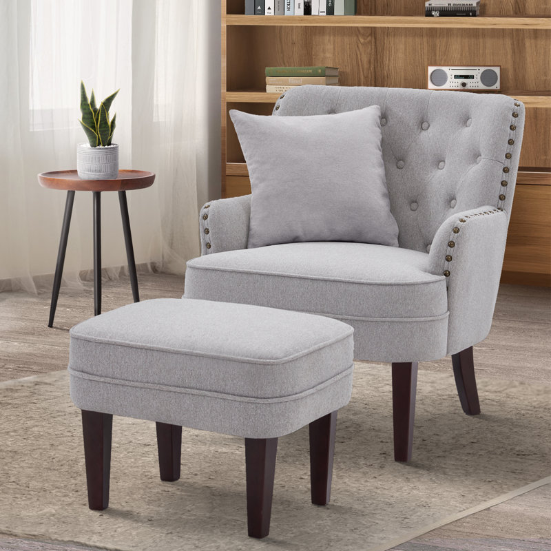 HIMO 28.3'' Wide Soft Sofa and Ottoman with 1 Pillow, Light Gray 100% Polyester