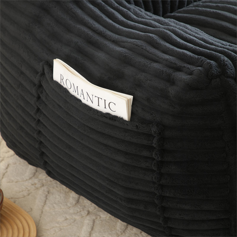 Corduroy Bean Bag Chair With Ottoman,Comfy Foam Large Lazy Sofa, Black