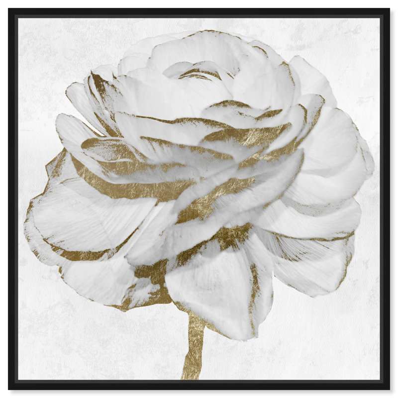 «White Gold Peony», reproduction d'art sur toile, H 30 po x l 30 po, Cadre noir