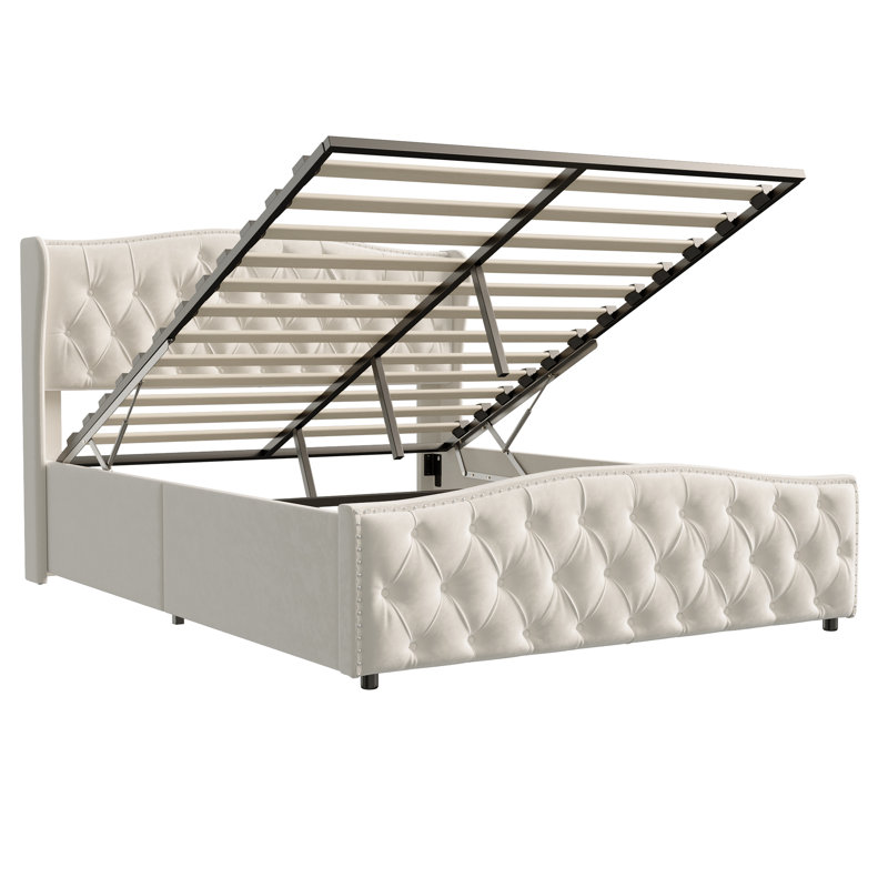 Upholstered Storage Bed Frame, Double (4'6), Beige