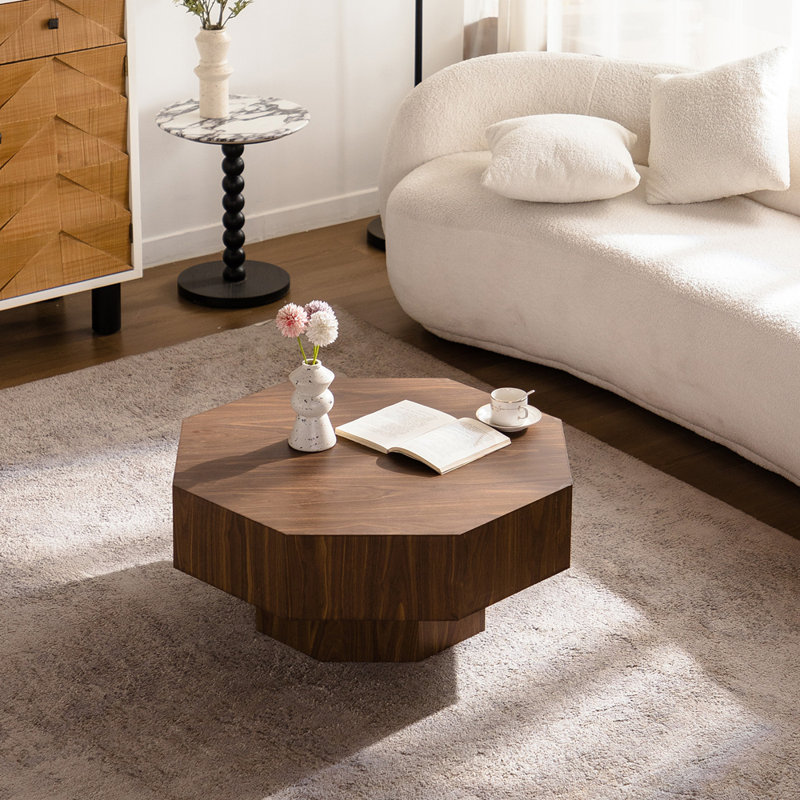 Table basse octogonale rétro en noyer pour le salon, la chambre à coucher et le bureau avec panneau de fibres à densité moyenne durable