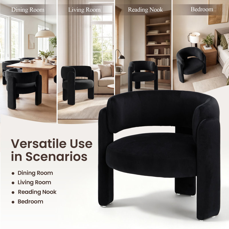 Fauteuil d'appoint demi-tonneau 33 po, Velours noir