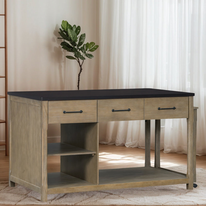 Expandable Kitchen Island Cart With Storage & Power Outlets, Retro Rolling Kitchen Island With Drawers & Shelves, Brown