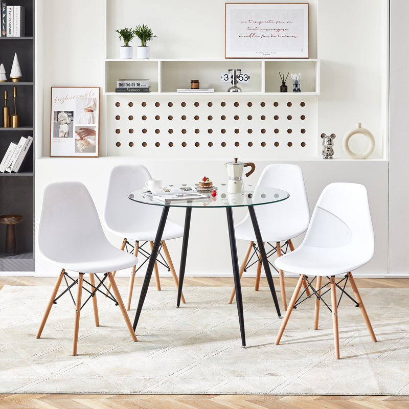 Gumble Glass Top Four Leg Dining Set, Black, 5 Piece Dining Set